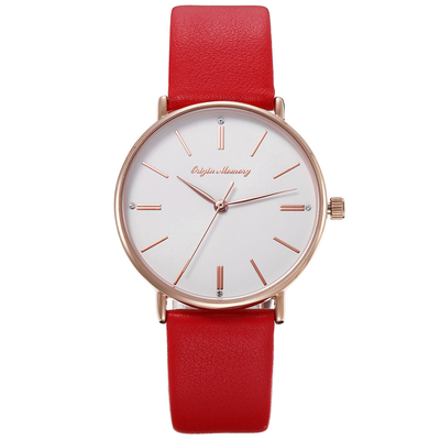 Red ROHS Analogue Wrist Watch FCC Fashion Ladies Leather Watch 23cm